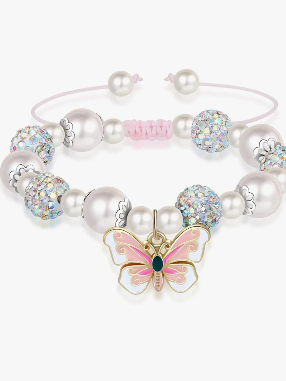 Anthropologie Pink Pearl & Butterfly Charm Bracelet